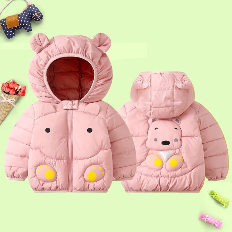 1-6T Winter Baby Girls Boy Clothes Coats Down Cotton Cartoon Hooded Children's Jackets Casual Snowsuit Overalls Toddler Costume