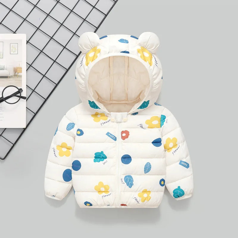 1-6T Winter Baby Girls Boy Clothes Coats Down Cotton Cartoon Hooded Children's Jackets Casual Snowsuit Overalls Toddler Costume
