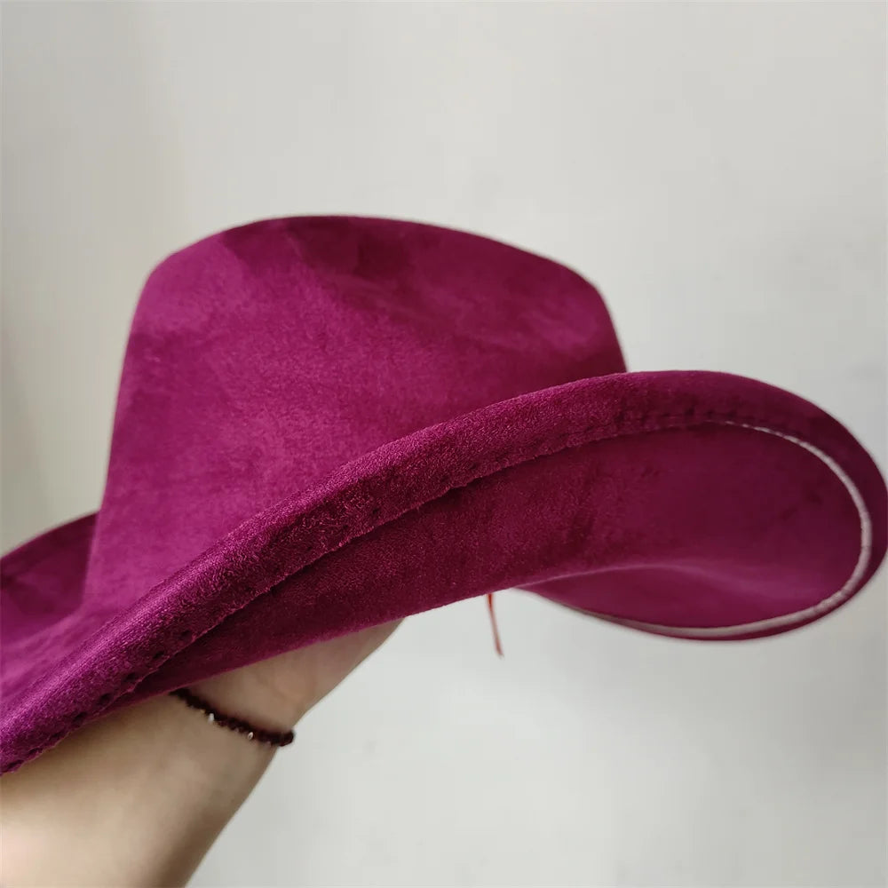 Classic Suede Leather 7.5CM Western Cowboy Women's Fedora Hat Men's Church Jazz Hat Fashion Travel Party Hat Denim Hat 2025