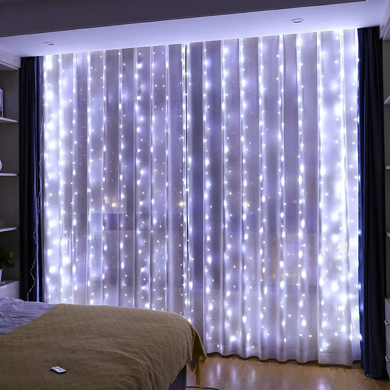 Guirxiété de rideau sur la fenêtre avec télécommande, lumières LED, alimentation USB, feston nickel é, décoration de Noël, nouvel an, 6x3m, 3x3m