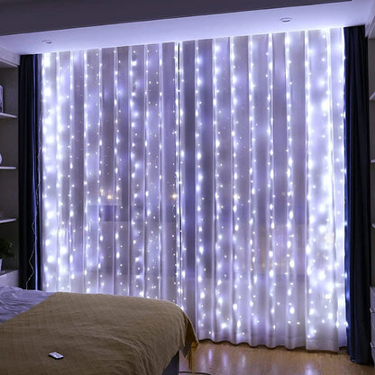 Guirxiété de rideau sur la fenêtre avec télécommande, lumières LED, alimentation USB, feston nickel é, décoration de Noël, nouvel an, 6x3m, 3x3m
