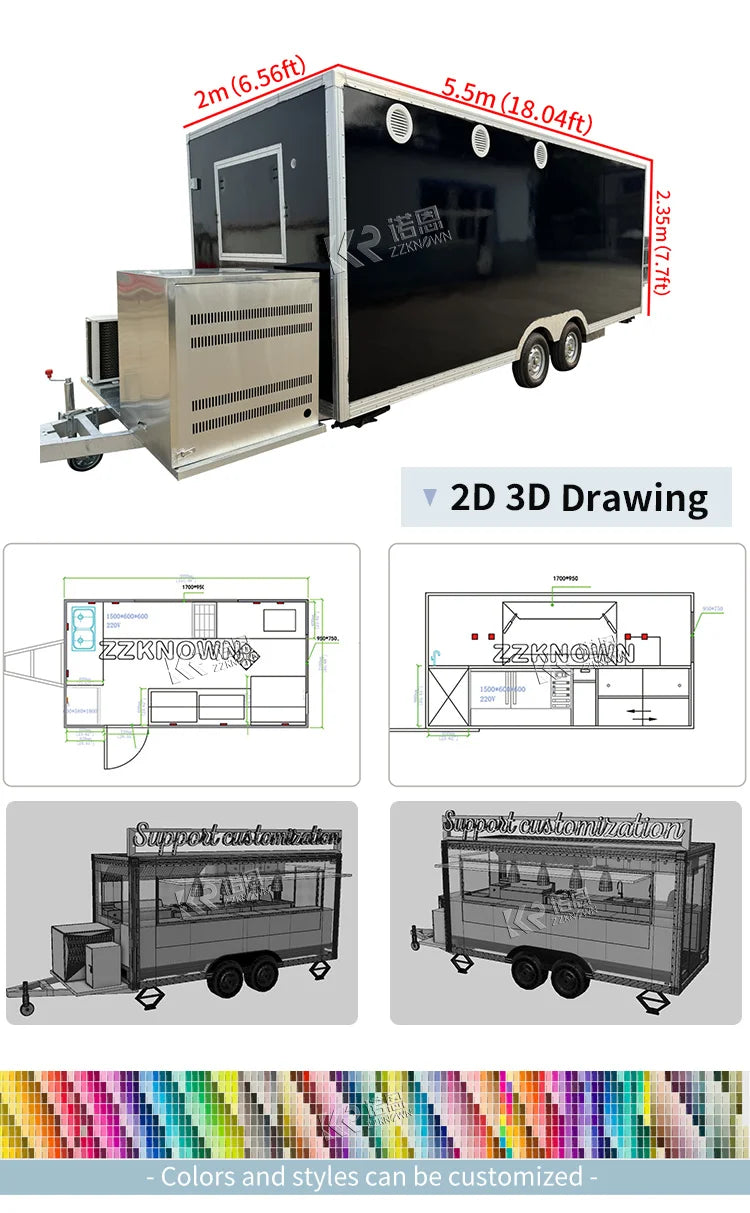Concession Food Truck Fully Equipped Street Restaurant Coffee Snack Cart Mobile Concession Food Trailer With Full Kitchen