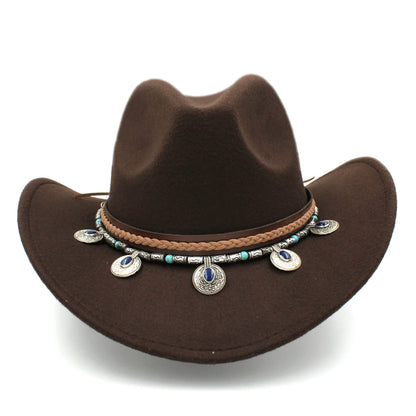 Men's Women's Western Equestrian Cowboy Hat Cattleman Riding Cowgirl Cap Wide Brim Felt Fedora Jazz Church Caps Шляпа Chapeau