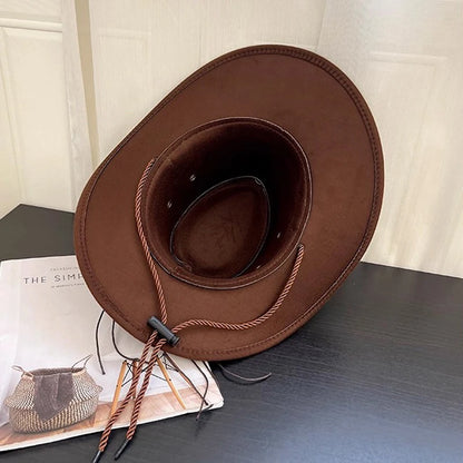 Chapeau de cowboy style western pour homme et femme, style rétro, à larges bords, style cowgirl, jazz, pour les fêtes, le cosplay