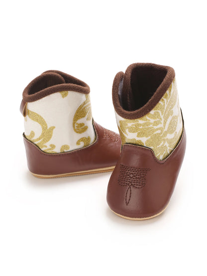 "Baby Cowboy Boots 0-18M - Autumn Western Style | Embroidered Mid-Calf Design | Fashion First Walkers"