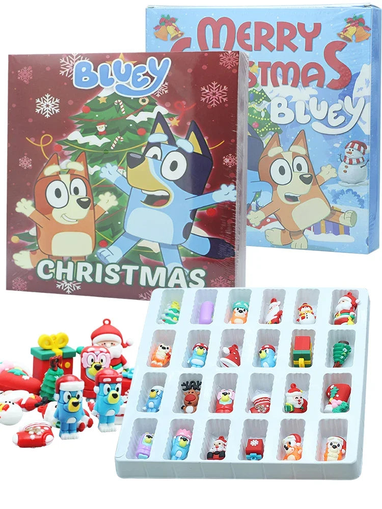 Bluey Figure Christmas Advent Calendar 24pcs Set Blind Box Birthday Gift Kawaii Blue Dog Anime Figural Action Pvc Model Kid Toy