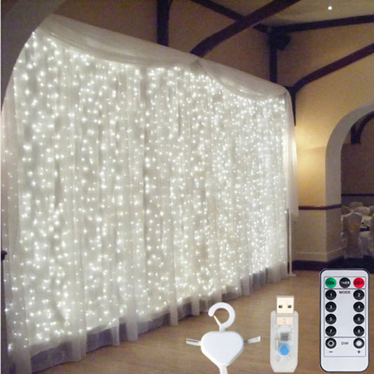 Guirlande lumineuse rideau féerique LED USB, pour nouvel an, fête de noël, mariage, anniversaire, chambre à coucher, Ramadan, pâques, décoration de la maison