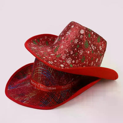 Chapeau de Cowboy de noël rouge, décoration du père noël, accessoires de fête de vacances, chapeau de Cowgirl à large bord, chapeau de Jazz