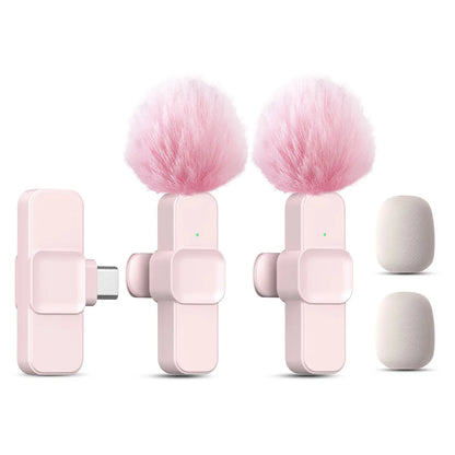 Pink Wireless Lavalier Lapel Microphone for iPhone iPad Vlogging Video Recording Mic for Live Interview Podcast Mic for Girl