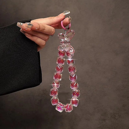 DIY Bracelet Crystal Shinning Acrylic Butterfly Girl Phone Charms Wrist Hanging Strap Mobile Phone Lanyard Phone Bag Key Chain
