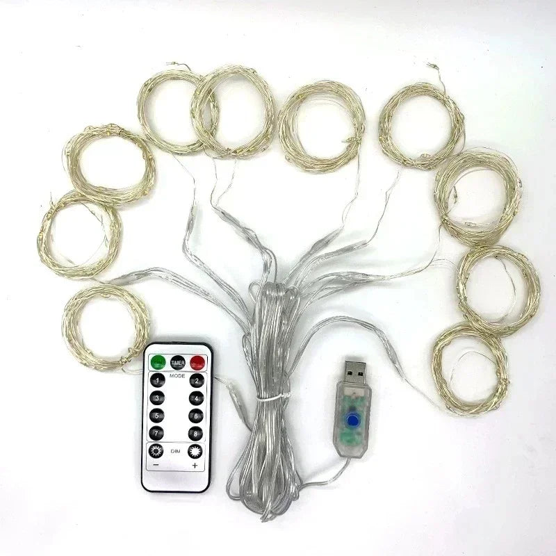 Guirlande de rideaux Led pour fenêtre, 4/6M/8 modes, alimentation USB, guirlande lumineuse féerique avec télécommande, nouvel an, décoration de noël