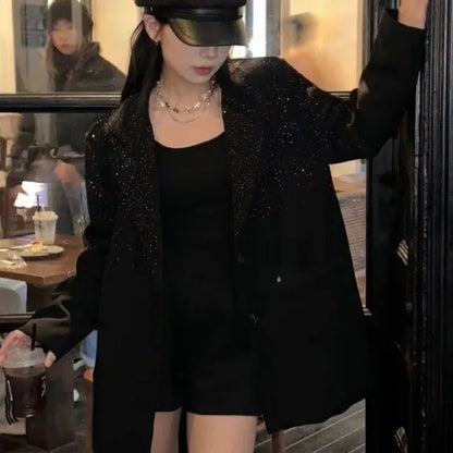 Senior Heavy Industry Suit Jacket Women 2024 Spring Autumn New Korean Version Rhinestone Western Style Blazer Coat Female Tops