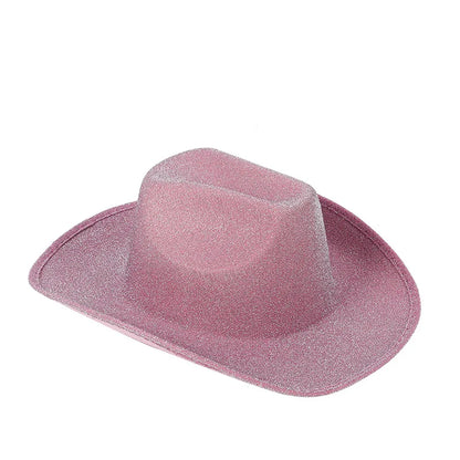 Chapeau de cowboy composite EVA rose en denim doré pour fête d'Halloween Chapeau de cowboy à paillettes d'Halloween