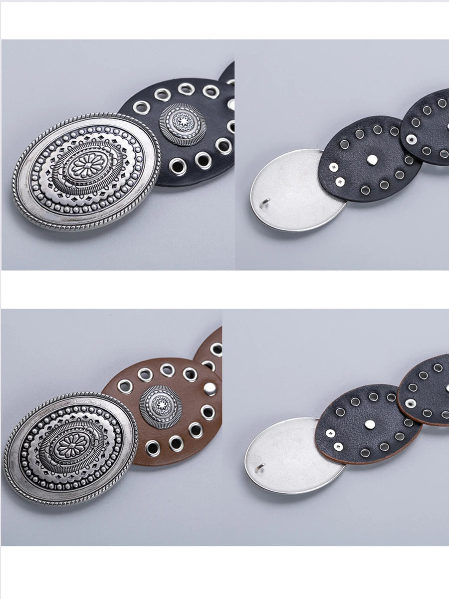 Ceintures pour femmes, style cow-girl, style cowboy, œillets ovales en PU évidés, style punk, accessoire de décoration de taille rétro, ceinture sur vêtements