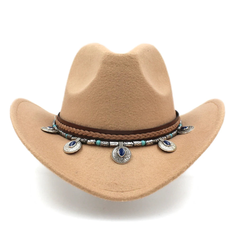 Men's Women's Western Equestrian Cowboy Hat Cattleman Riding Cowgirl Cap Wide Brim Felt Fedora Jazz Church Caps Шляпа Chapeau