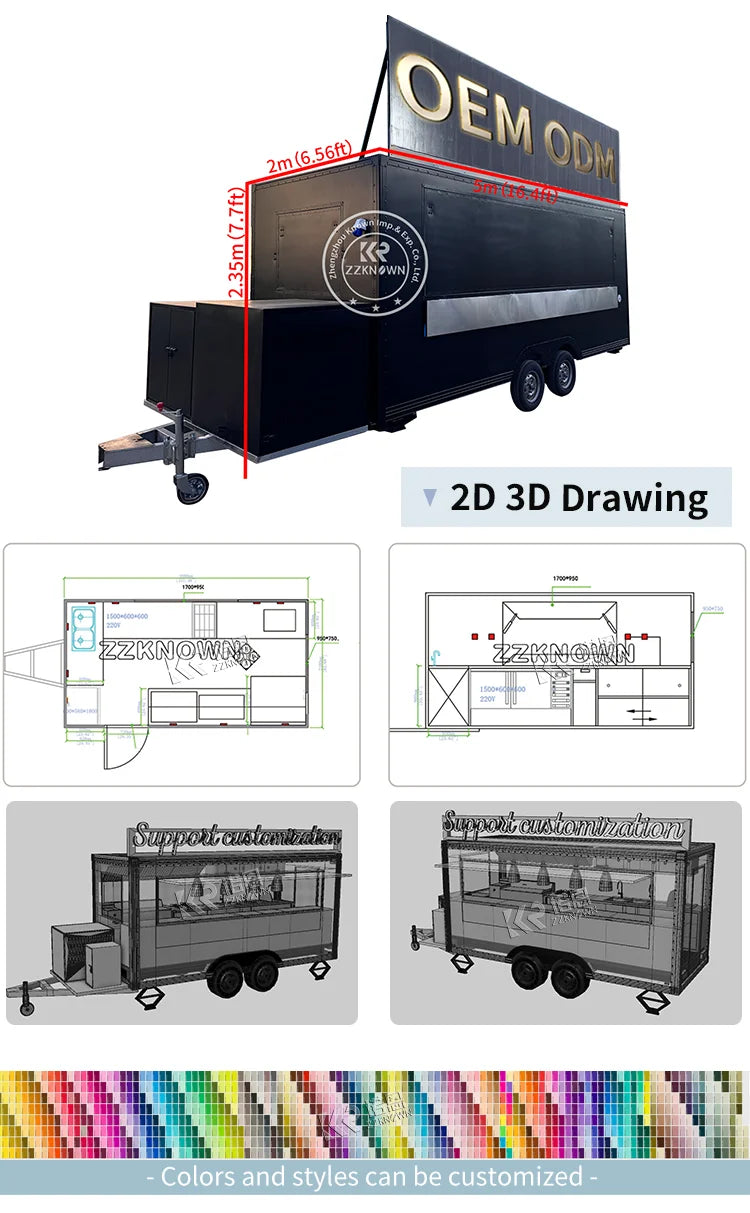 Outdoor Mobile Catering Trailer Fully Equipped Taco Pizza Ice Cream Cart Fast Food Truck Trailer With Full Kitchen