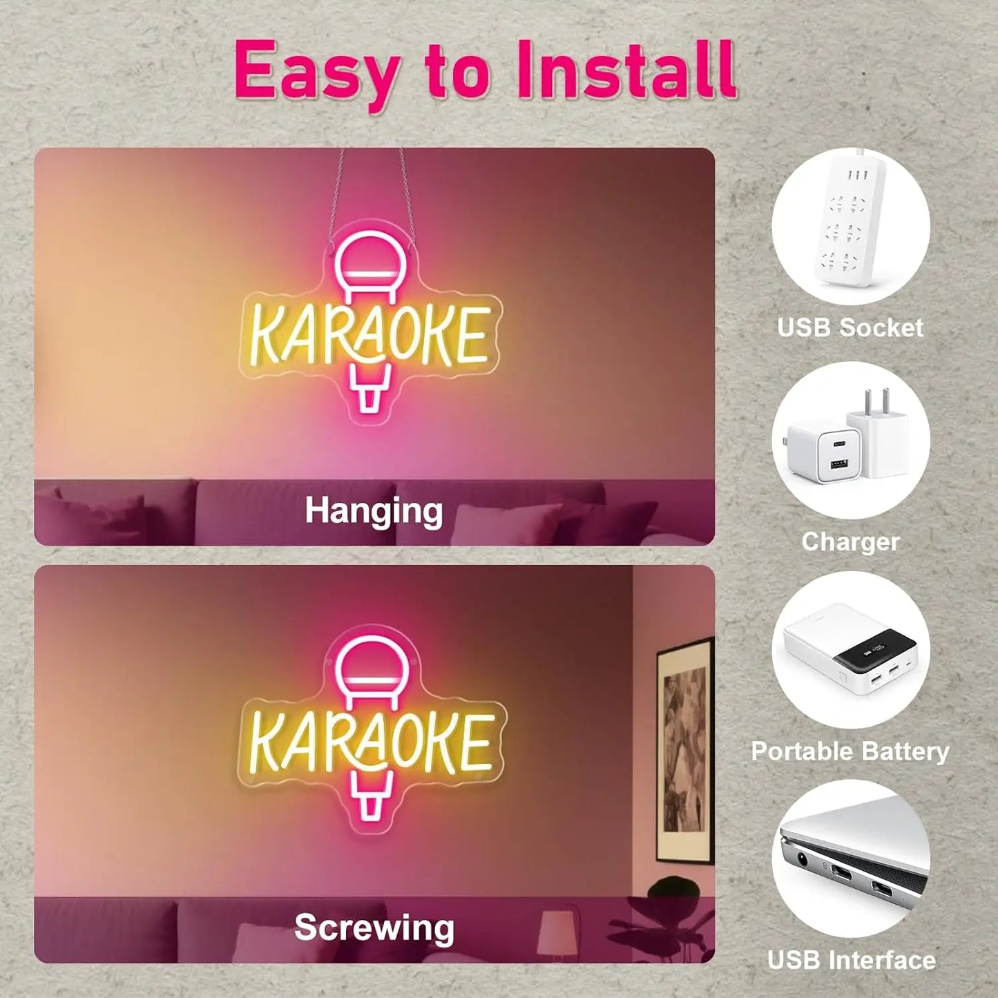 Karaoke Night Neon Sign LED Dimmable Neon Light for Live on Air Music Room Bar Open Music Studio Game Room Party Wall Decor Gift