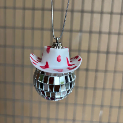 Pink Cowgirl CowBoy Hat Car Charm Rear View Mirror Hanging Disco Ball Bling Keychain Western Accessories Bag Decor Car Makeover