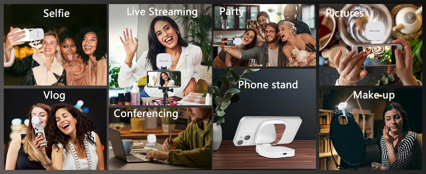 Magnetic Selfie Light, Phone Light Compatible with MagSafe IPhone,  360° LED Selfie Ring Fill Light with Mirror for Selfies/Vlog