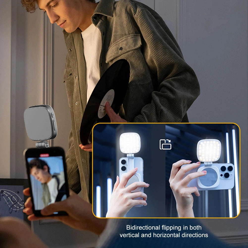 Magnetic Phone Selfie Light Mobile Phone Fill Light with Mirror Folding LED Phone Fill Light Rechargeable for Makeup Photography