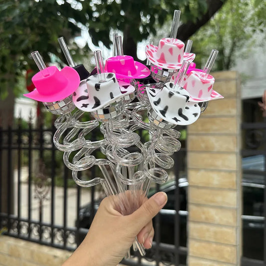 6pcs Mini Disco Cowgirl Hat Disco Plastic Straw 70s Disco Party Decoration Bachelorette Party Western Cowgirl Birthday Supplies