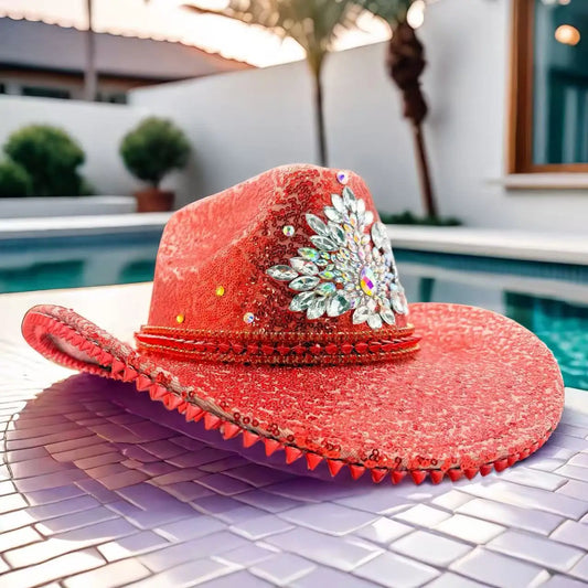 HongLuan Western rouge luxe Cowboy chapeau strass femme pour Cowgirl Costume, Cowboy chapeaux femmes et Cowboy accessoires pour homme