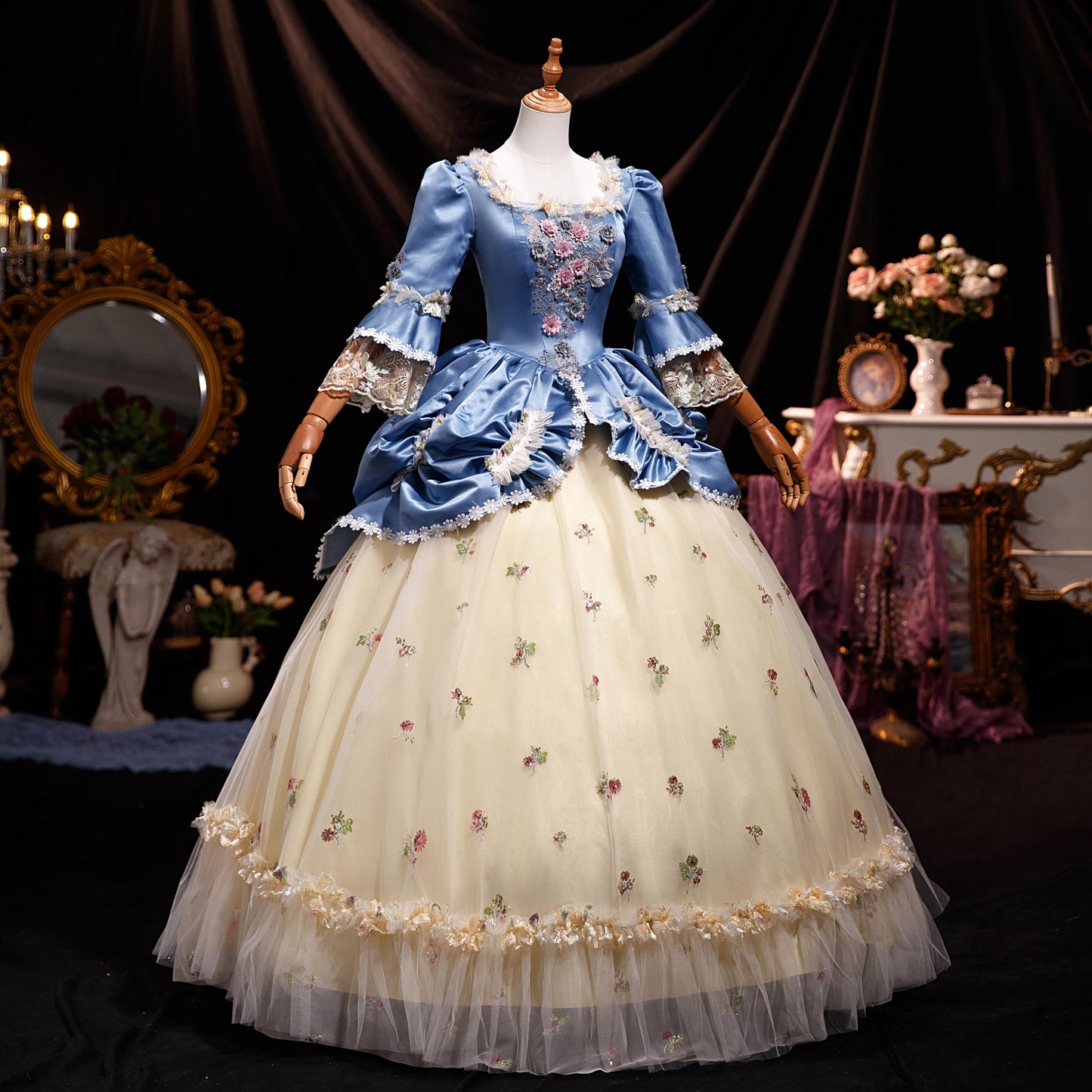 Robe de Bal Baroque - Robe Princesse Historique - Robe Versailles - Style Marie-Antoinette en satin géorgien pour adulte, robe de soirée victorienne pour femme