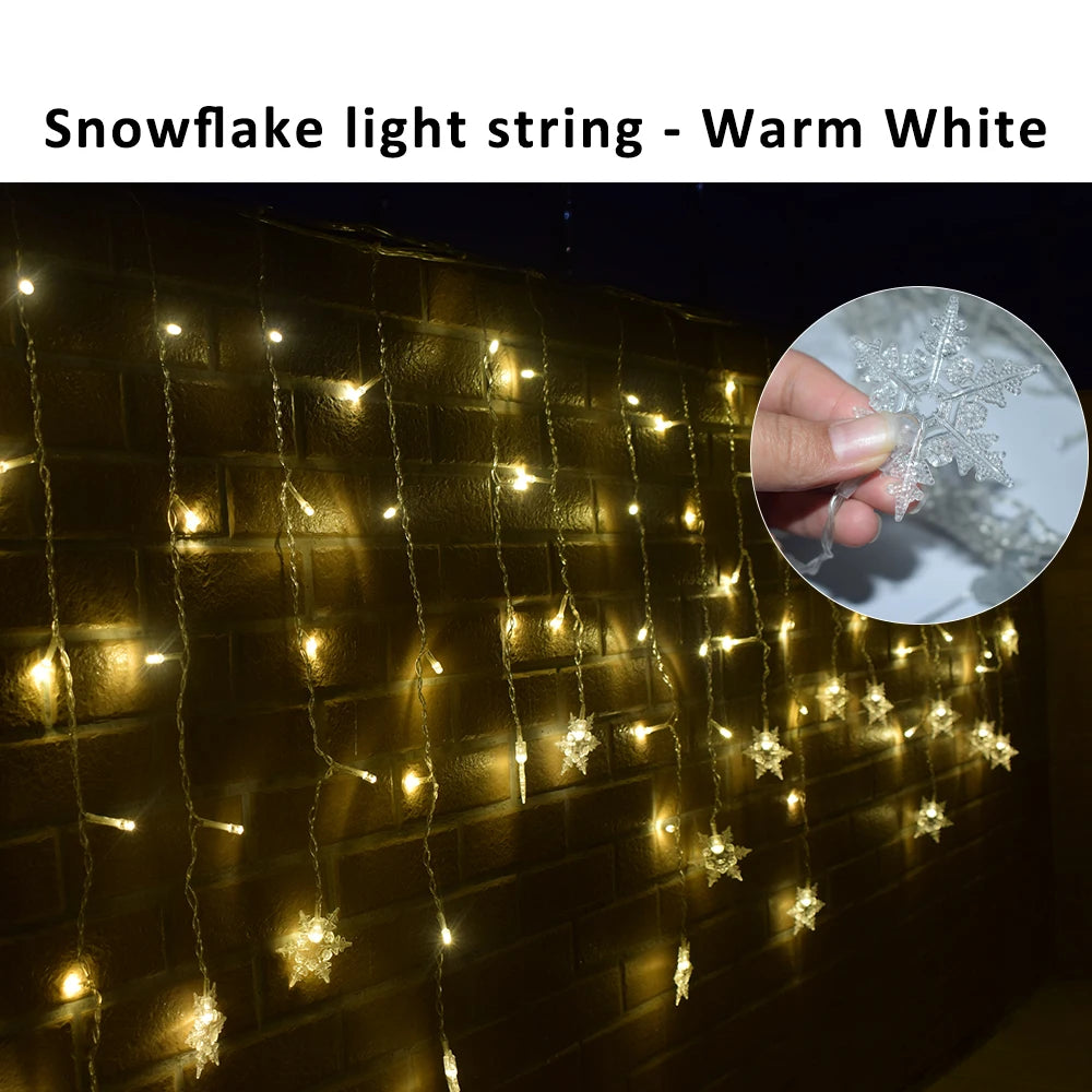 Guirlande lumineuse flocon de neige, 8 Modes, EU 220V US 110V, lumières de noël, décoration de salle, rideaux lumineux Led
