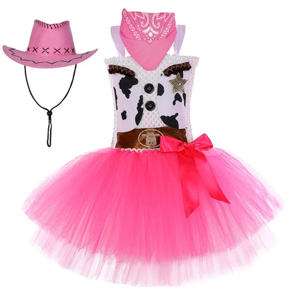 2025 Halloween Costume de Cowgirl rose pour filles, robe de princesse Tutu de fête d'anniversaire, tenue de Cowboy de vache