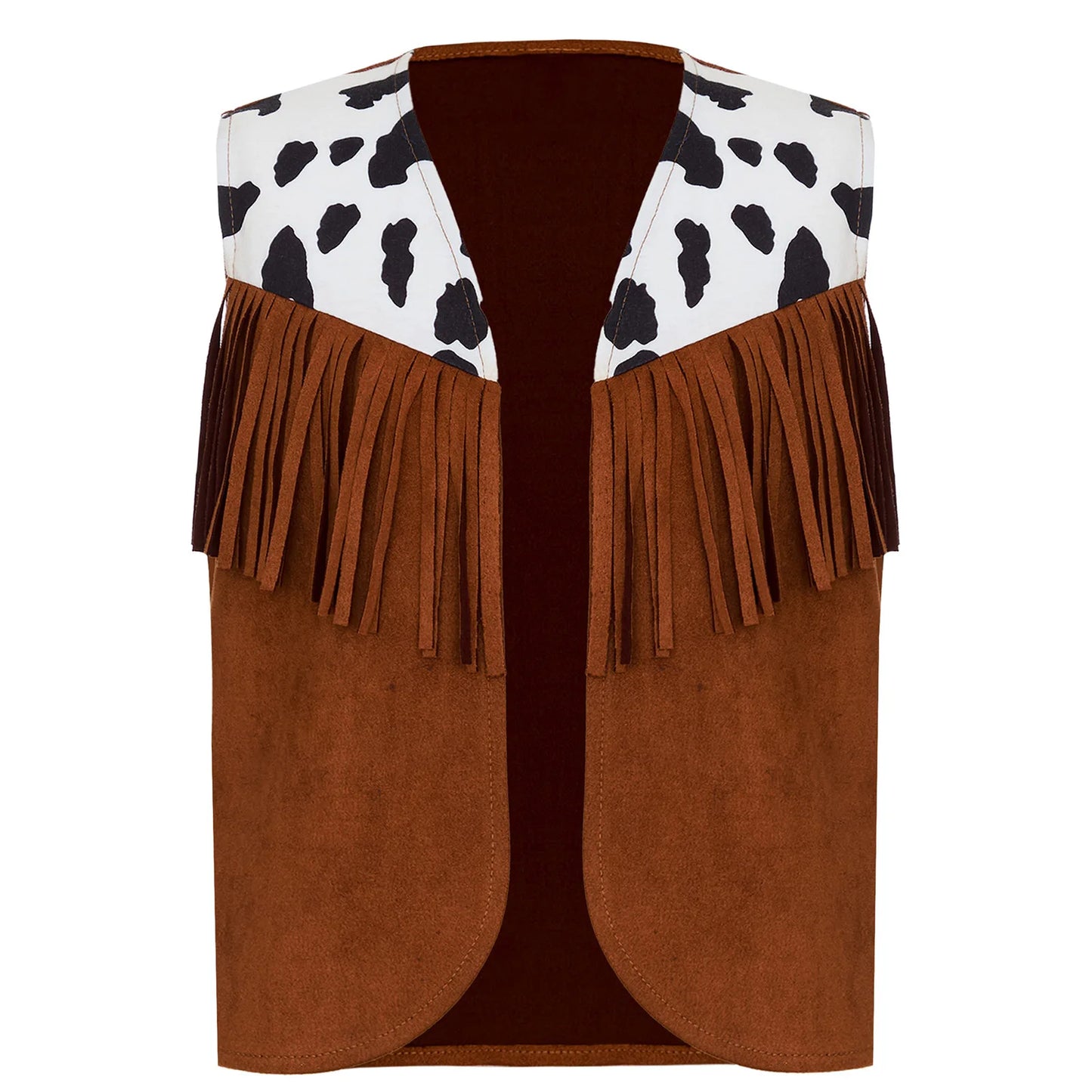 Kids Child Halloween Western Cowboy Cowgirl Cosplay Costume Cow Print Tassels Vest and Flared Pants Set Carnival Party Dress Up