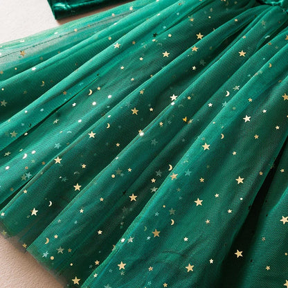 Green Christmas Dress for Kids Girls Autumn Long Sleeves Princess Dresses Children Winter Birthday Party New Year Costume 3-8Yrs