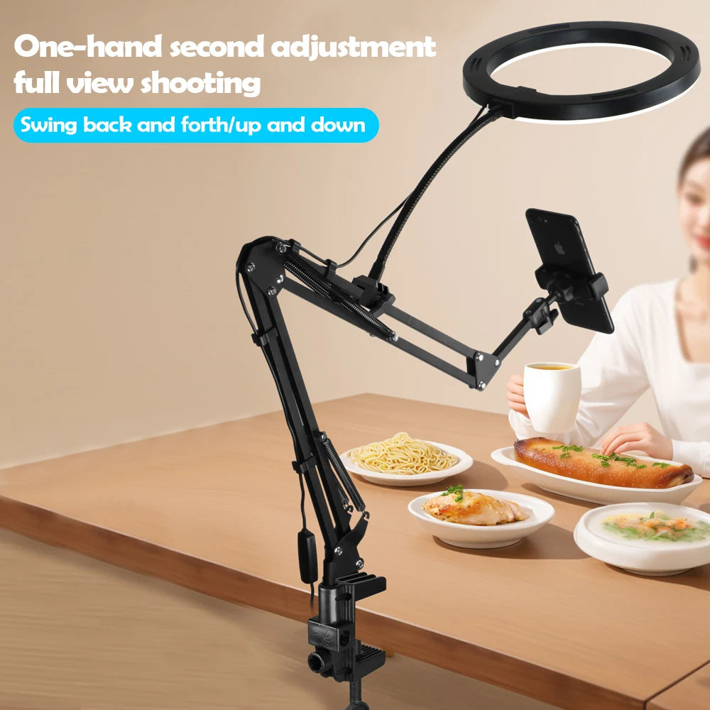 LED Phone live streaming Fill Light with Flexible Robotic Arm Phone Holder Fixed Shooting Recording Live Streaming Selfie Stick