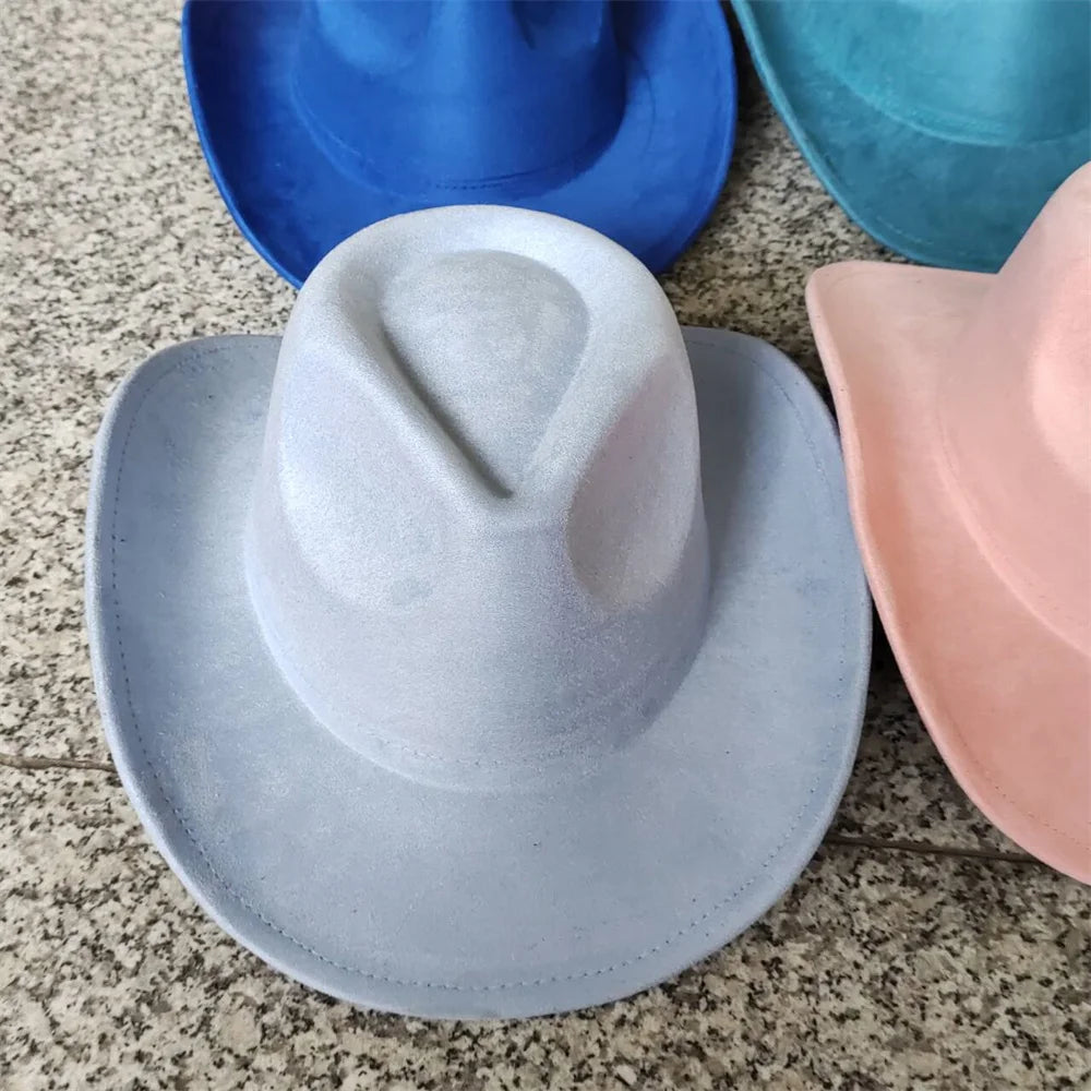 Classic Suede Leather 7.5CM Western Cowboy Women's Fedora Hat Men's Church Jazz Hat Fashion Travel Party Hat Denim Hat 2025