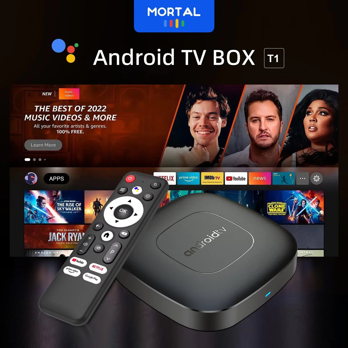 Android TV Box Mortal T1 Global Version Wifi6 Voice Control Android14 4K Video AllwinnerH313 Netflix Fire TV stick 2G8G16G