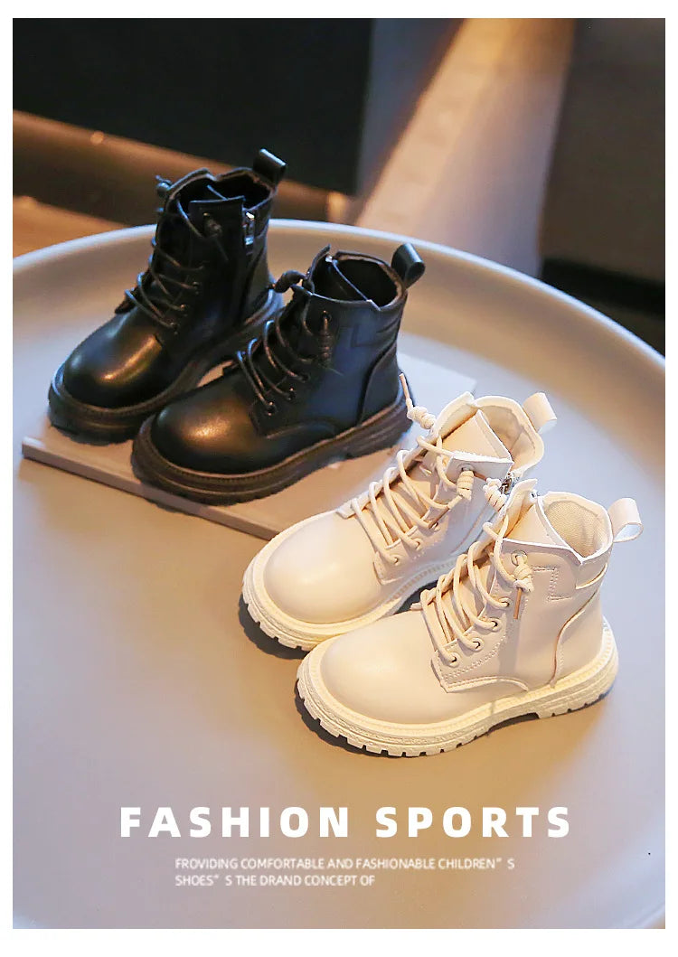 Kids Leather Chelsea Boots Waterproof Non-slip Autumn Winter Plush Warm Snow Boots Children Casual Sneakers Fashion Shoes Girls