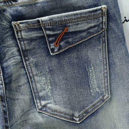 Jean rétro pour homme, slim, élastique, fermeture éclair, pantalon crayon skinny, style Harajuku, hip-hop, rock, moto, streetwear