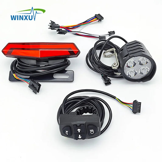 Feu arrière de phare de vélo électrique 36V 48V 60V, clignotant gauche droit, feu stop bas, interrupteur intégré, Kit universel pour vélo électrique
