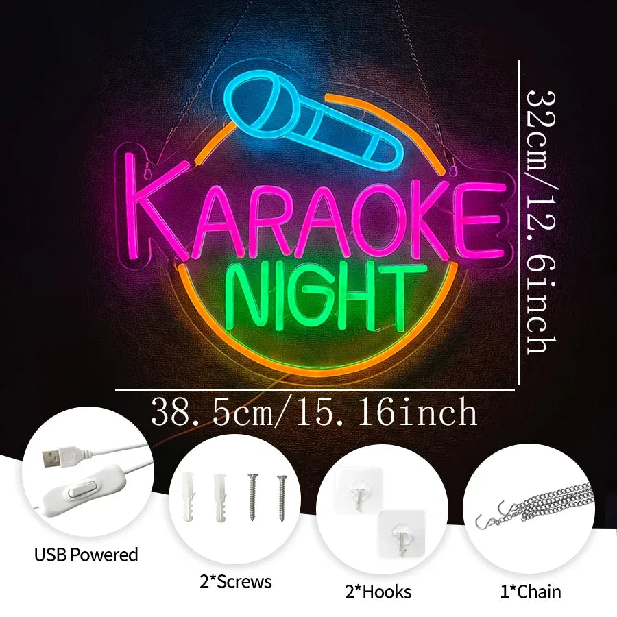 Music Studio,Game Room Decor,USB Power Karaoke Night Neon Sign For Wall Decor,Led Neon Light For Karaoke Live Bar Open Neon