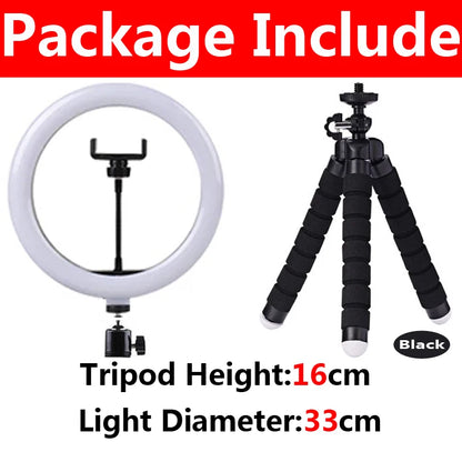 Lumière vidéo 26cm Selfie LED anneau lumineux réglable anneau rond lampe de remplissage avec support trépieds jante de lumière pour Tiktok maquillage Ringlight