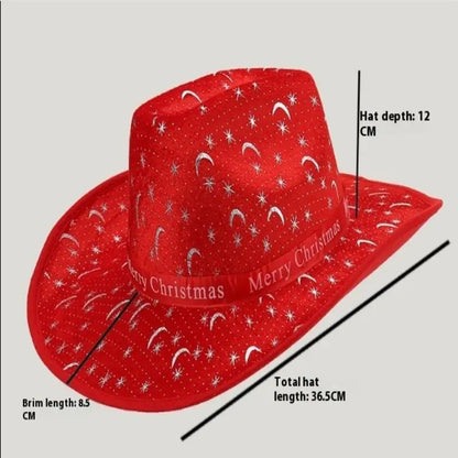 Chapeau de Cowboy de noël rouge, décoration du père noël, accessoires de fête de vacances, chapeau de Cowgirl à large bord, chapeau de Jazz