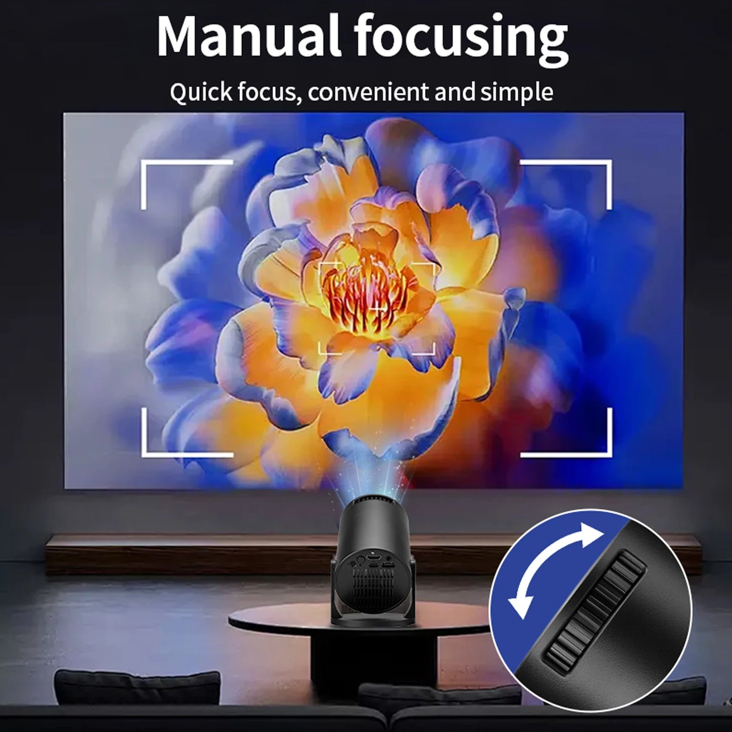 Video Projector Portable Projector Bluetooth Wireless Fidelity USB TV Sticks 8000lm Brightness Black for Laptop PC Smartphone