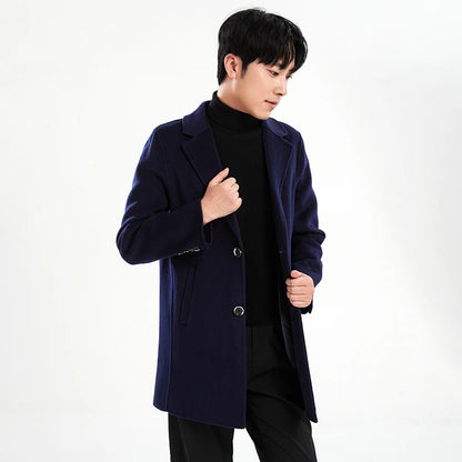 Autumn and Winter Mid-Length Western-Style Business Reversible Woolen Coat Men's 100% Wool Handmade Coat Cashmere Overcoat Coat