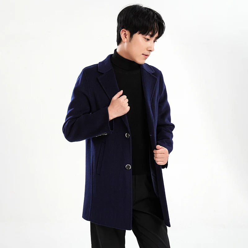 Autumn and Winter Mid-Length Western-Style Business Reversible Woolen Coat Men's 100% Wool Handmade Coat Cashmere Overcoat Coat