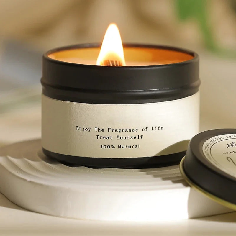 Bougies parfumées de luxe en étain noir, bougies décoratives pour la maison avec Woodwick, citronnelle, anti-moustiques, meilleur cadeau pour elle