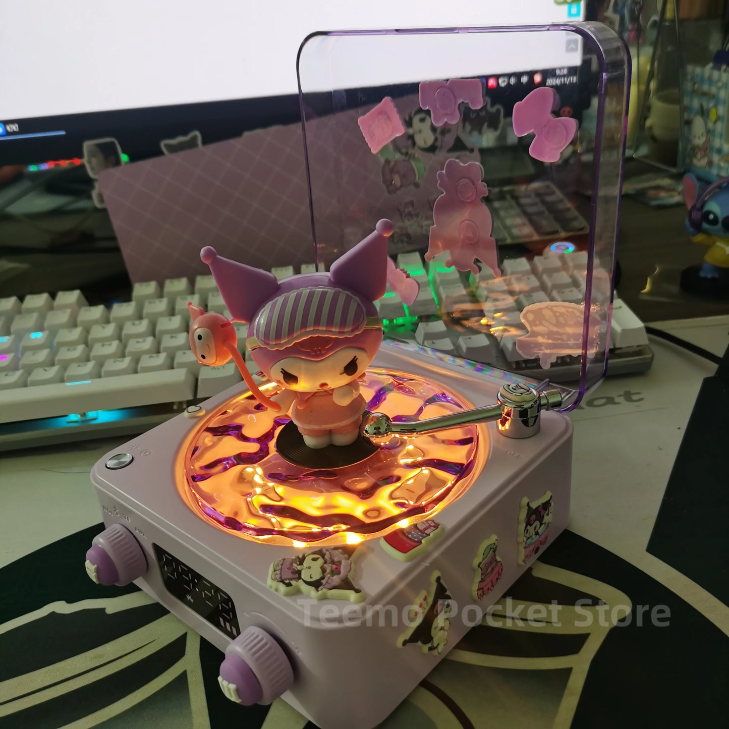 Lilo et Stitchou Enceinte Bluetooth Hello Kitty Kawaii Anime Kuromi Accessoires Portable Lumière RVB Décoration de Bureau Cadeau Fille