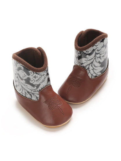 "Baby Cowboy Boots 0-18M - Autumn Western Style | Embroidered Mid-Calf Design | Fashion First Walkers"