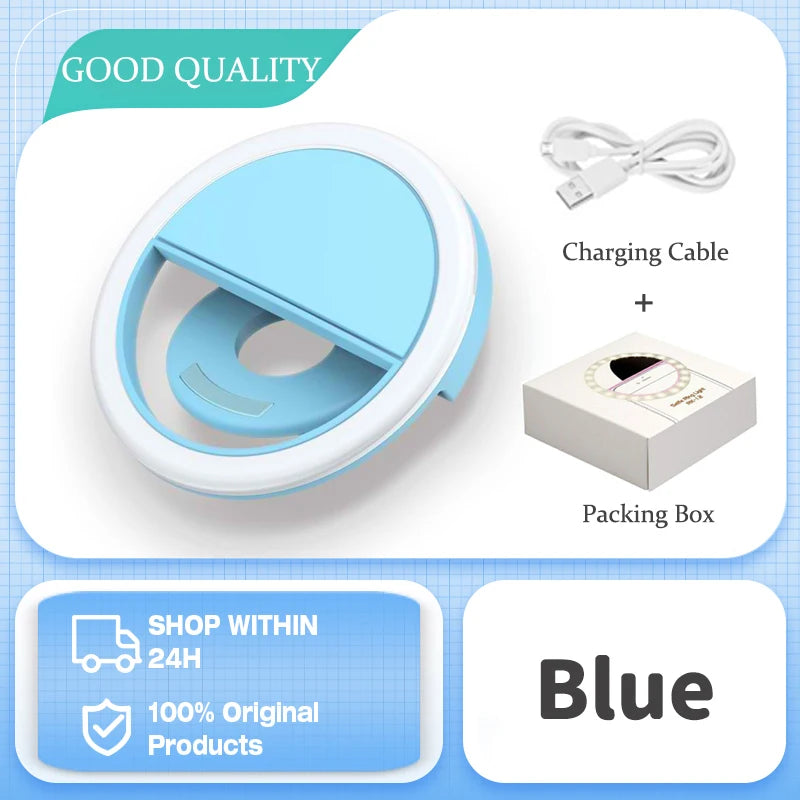 Mini Anneau Lumineux LED Rechargeable, Éclairage à 3 Niveaux, pour Téléphone, Tablette et Ordinateur Portable