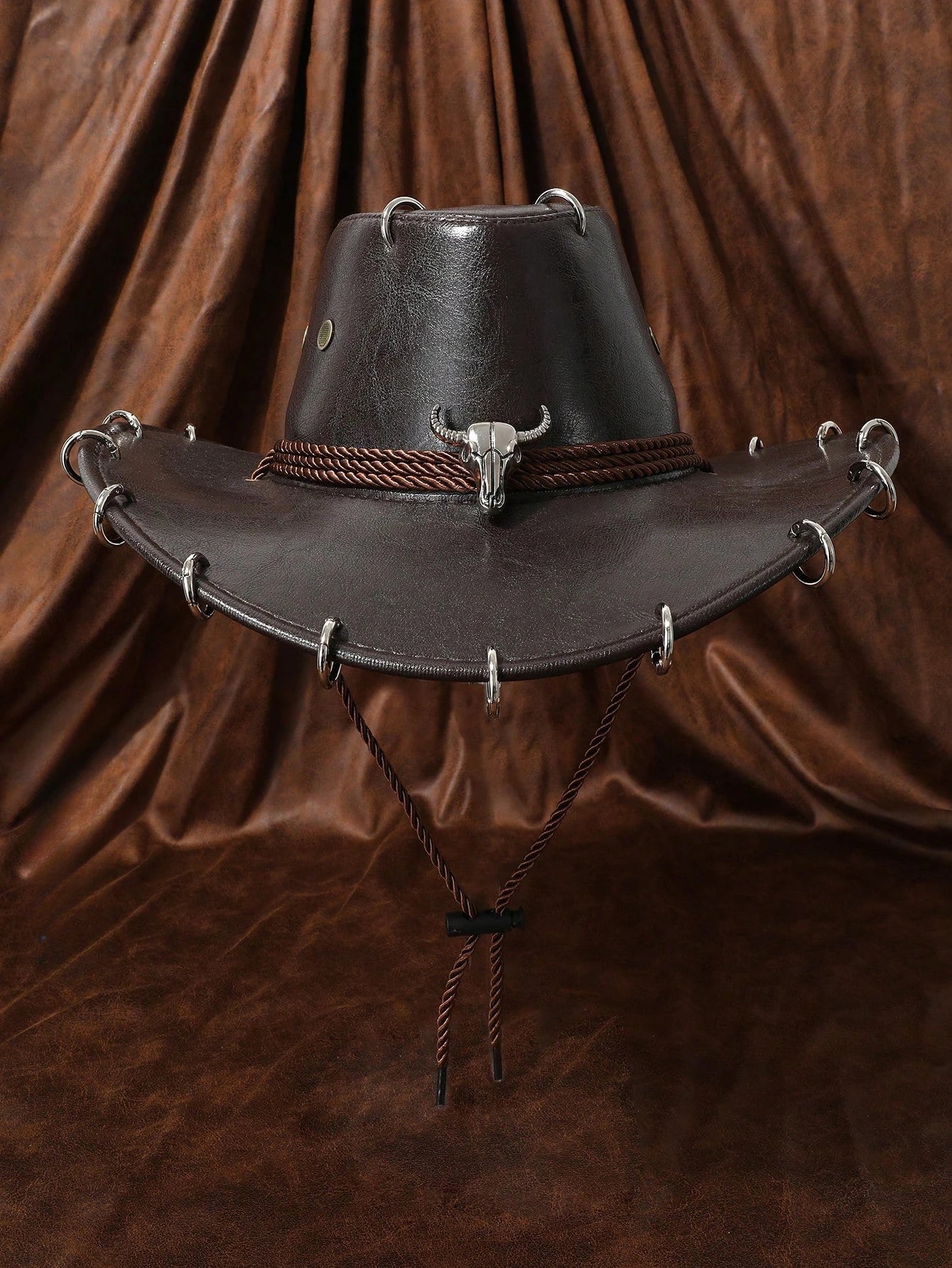 HongLuan – chapeau de Cowboy noir réglable en cuir PU pour hommes et femmes, mode occidentale de voyage, Cowgirl avec Badge Bullhead, chapeaux d'extérieur pour femmes