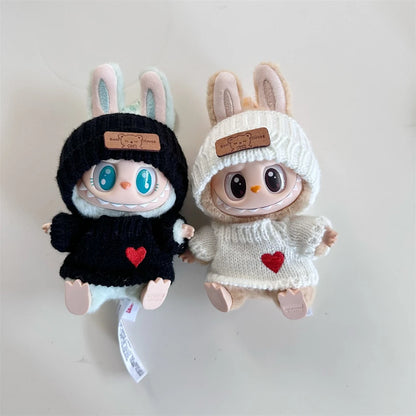 Cute Labubu Bunny Doll Accessories with Knitted Clothes Rabbit Ears Hat Heart Sweater for Toy Collectors Labubu Clothes