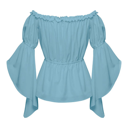 Chemises à volants Renaissance pour femmes, chemisier plissé à manches froissées, épaules dénudées, col bateau, chemise médiévale, chemise victorienne